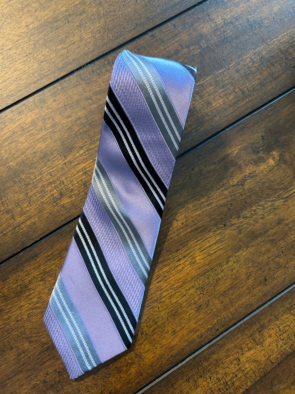 Class Club Silk Purple Lavender Lilac, Silver and Black Striped Men's Tie